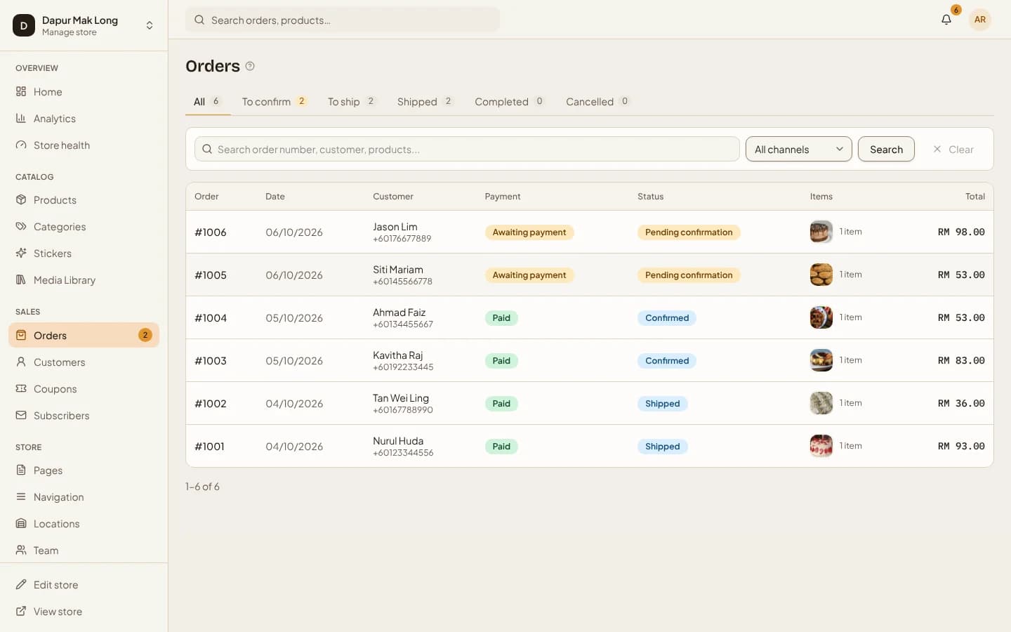 Every order in one place