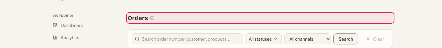 The orders list, where a delivery is booked from