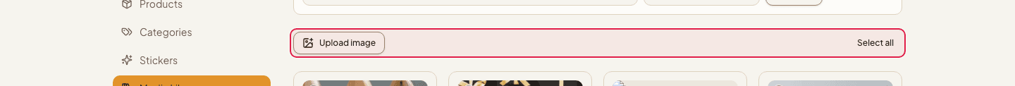 The Media Library page with the Upload image button highlighted